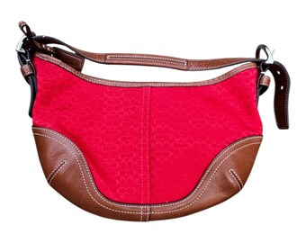 Coach Signature Mini Soho Hobo Shoulder Bag Red Brn Canvas Leather
