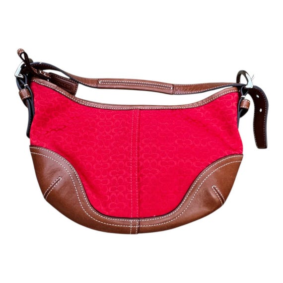 Coach Signature Mini Soho Hobo Shoulder Bag Red Brn Canvas Leather