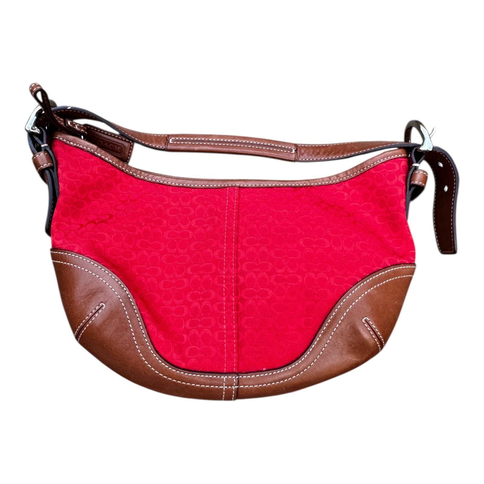 Coach Signature Mini Soho Hobo Shoulder Bag Red Brn Canvas Leather