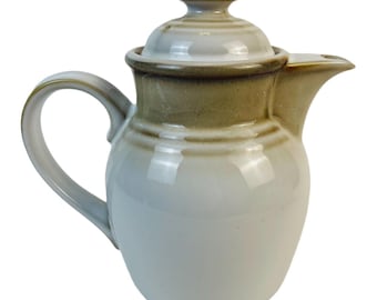 Vtg MCM Noritake Fanfare Tea/Coffee Pot With Lid Stoneware Brown/Cream Glaze 8621