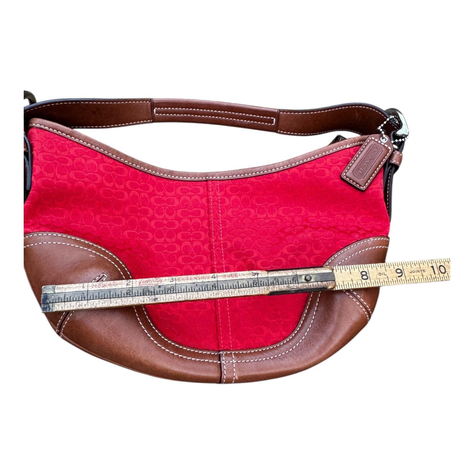 Coach Signature Mini Soho Hobo Shoulder Bag Red Brn Canvas Leather 