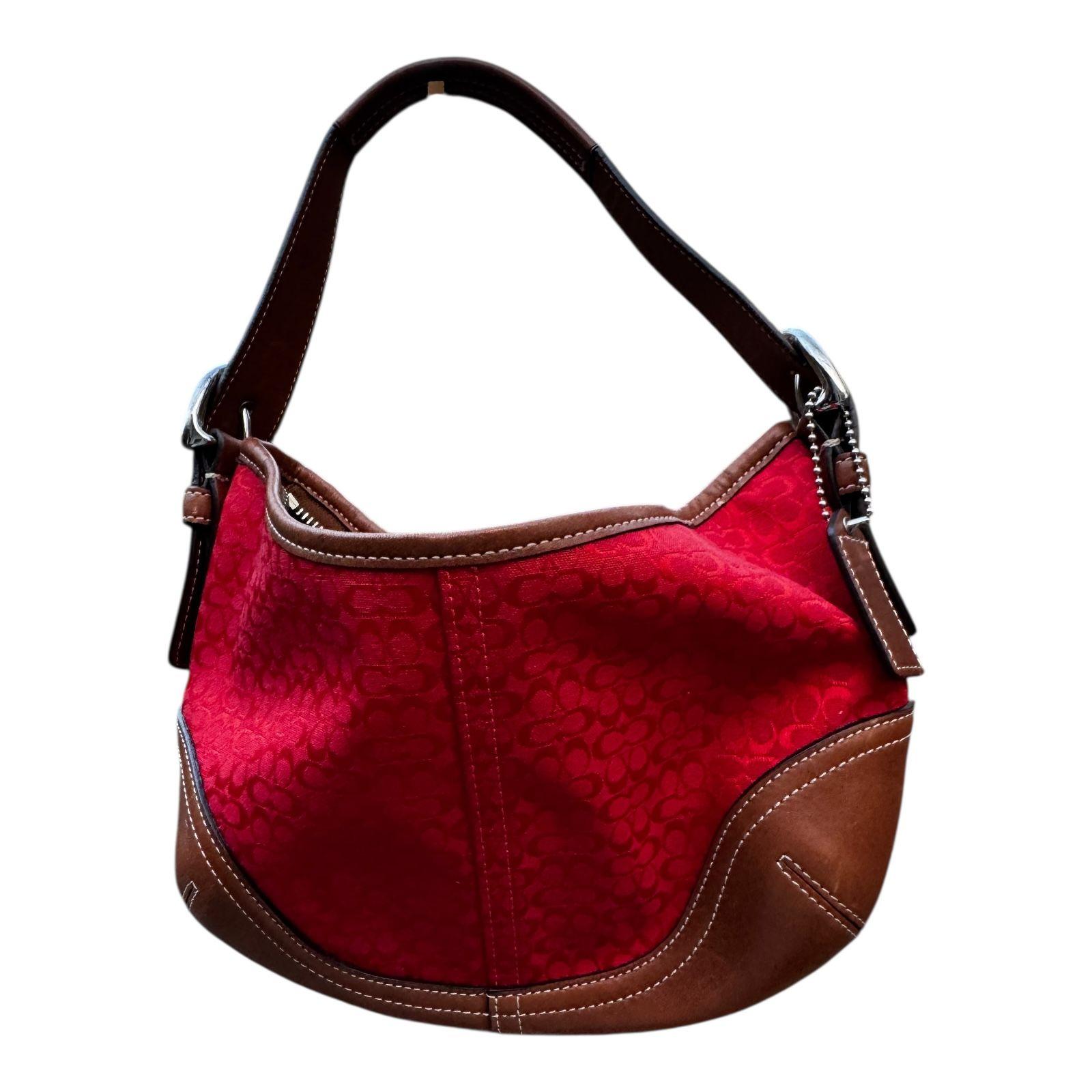 Coach Signature Mini Soho Hobo Shoulder Bag Red Brn Canvas Leather