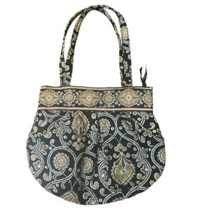 Vera Bradley Caffee Latte Morgan Paisley Floral Purse Blk/Brn Cotton 10x11x4"