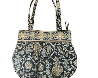 Bolsa floral Morgan Paisley Caffee Latte Vera Bradley, preta/marrom, algodão, 25x28x10 cm