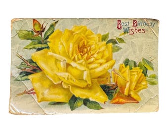 Vtg Best Birthday Wishes Postcard  w/Yellow Roses 1900's S.B. Serie 1120 Germany