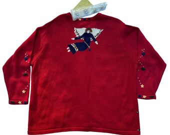 Quaker Factory Christmas Angel Sweater Vintage Red Button Covers Ugly 2X NWT QVC