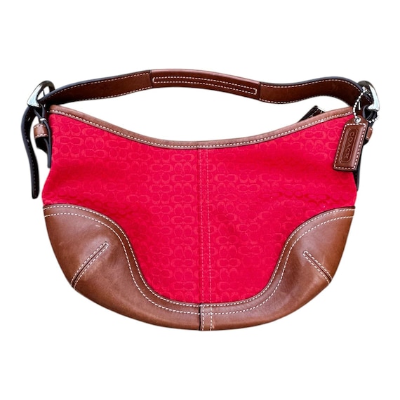 Coach Signature Mini Soho Hobo Shoulder Bag Red Brn Canvas Leather