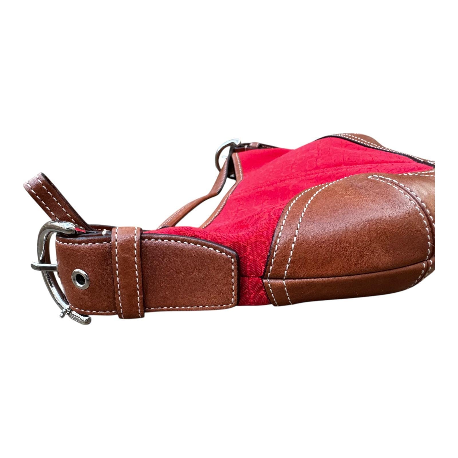 Coach Signature Mini Soho Hobo Shoulder Bag Red Brn Canvas Leather