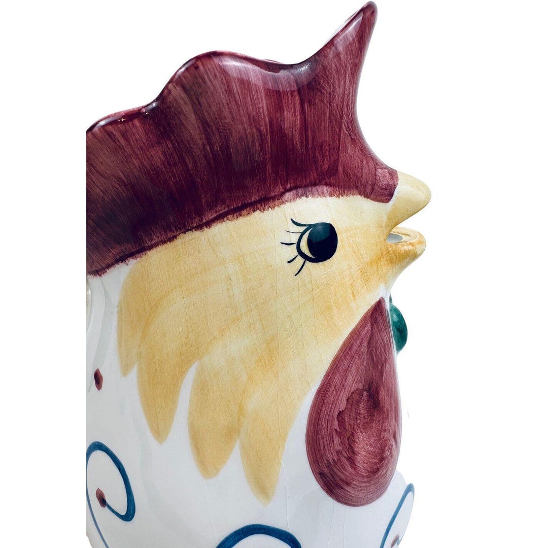 Vtg Italian Pottery Hand Painted Rooster Chicken Drinking Pitcher Italy ...