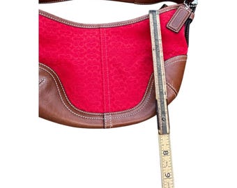 Coach Signature Mini Soho Hobo Shoulder Bag Red Brn Canvas Leather