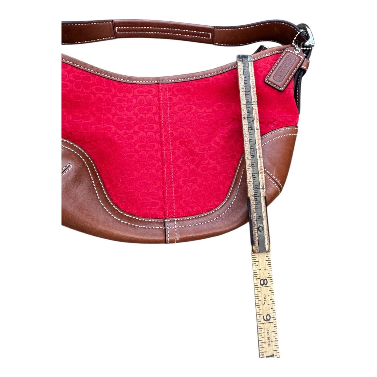 Coach Signature Mini Soho Hobo Shoulder Bag Red Brn Canvas Leather