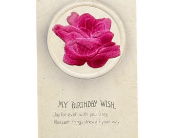 Vintage Embossed Velvet Rose Birthday Postcard 1900s Printed In Germany Antique