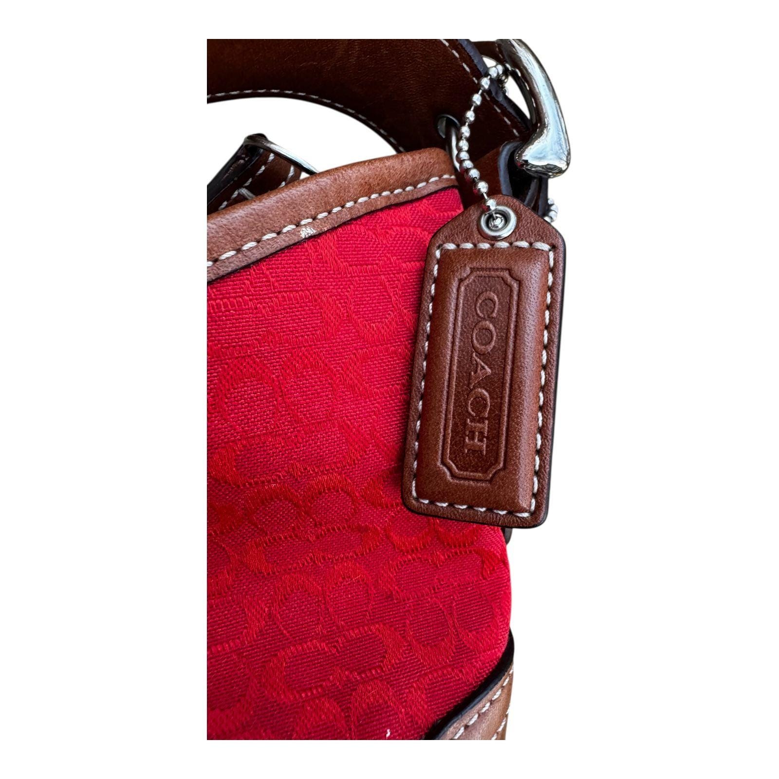 Coach Signature Mini Soho Hobo Shoulder Bag Red Brn Canvas Leather