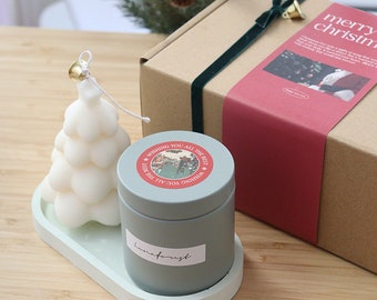 8oz Container Soy Candle & Christmas Tree Candle Set. Christmas candle gift ideas. Christmas candle gift box