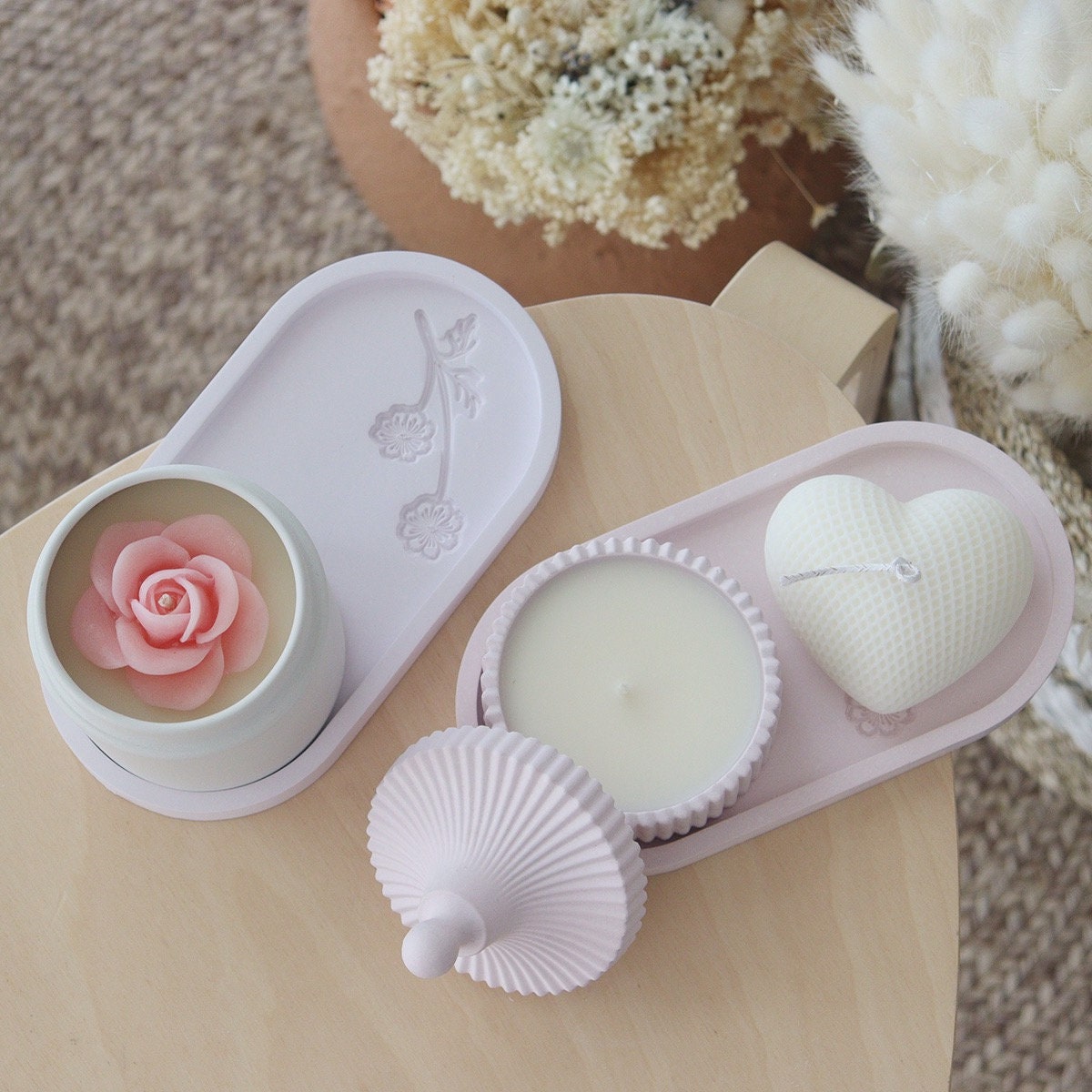 Mother's day Candle&Tray Gift SET, BEST Mother's day Gift Ideas, Mother's day Flower Gifts, Rose Candles, Mothers day gift Jesmonite Tray