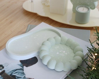 Sage Green Terrazzo Tray (2Type),Jesmonite,Cement Tray,Terrazzo Tray,Modern Minimalist Coasters,Cement Tea Coaster