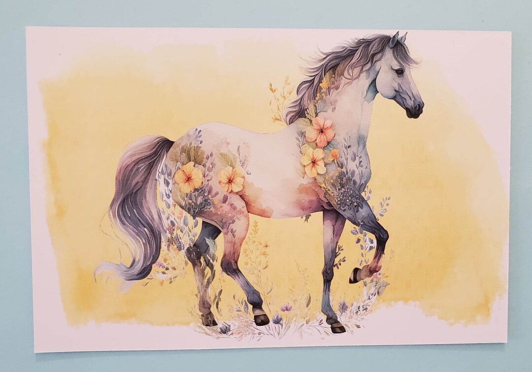 Boho Horse Postcard Horses Postcards Flowers Etsy