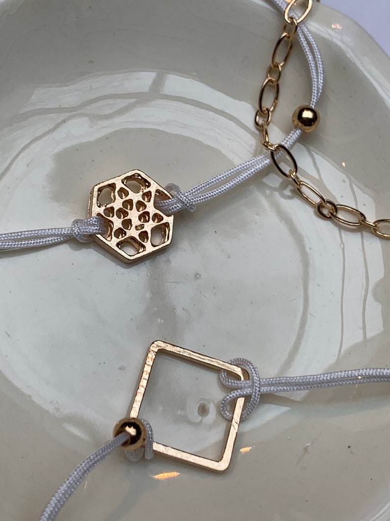 Bracelets set of three minimalistic pentagrams charms white gold plated gift birthday beach summer