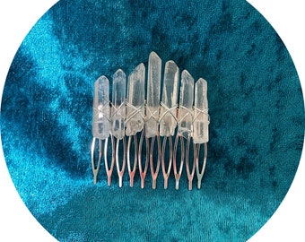 The Rachael - Clear crystal quartz hairpin for ponytail or up do with silver, gold or rose gold wire