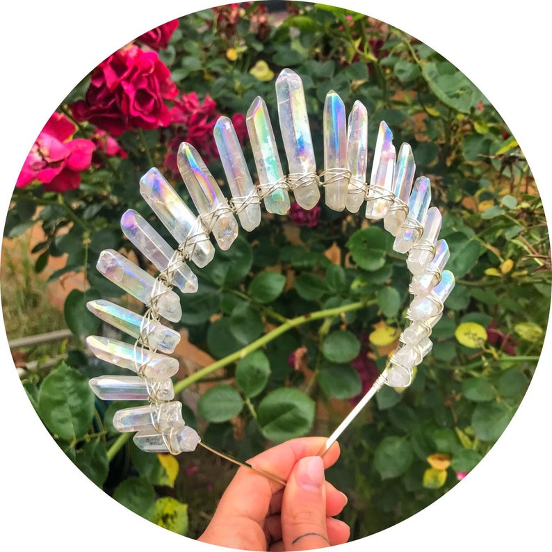 The Sarah Angel Aura quartz crown headband with silver gold or rose gold wire image 7