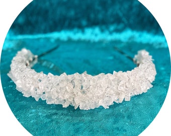 The Abbie - shattered clear crystal quartz flat headband crown