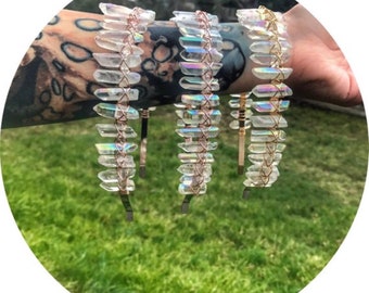 SALE! The Molly - Angel aura crystal quartz headband wrapped in silver, gold or rose gold wire