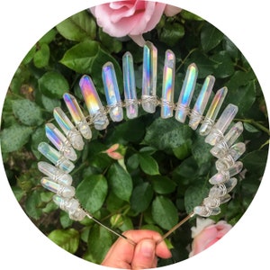 The Sarah Angel Aura quartz crown headband with silver gold or rose gold wire image 1