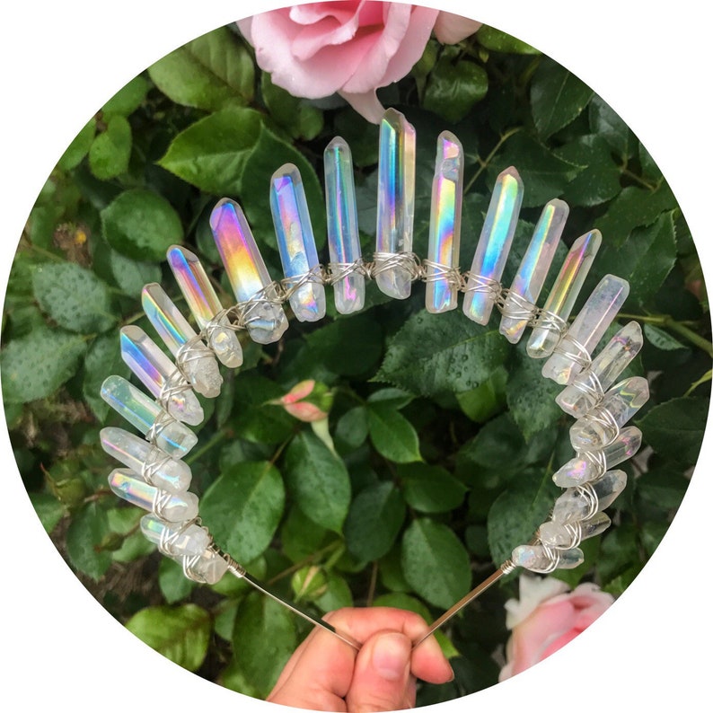 The Sarah - Angel Aura quartz crown headband with silver gold or rose gold wire 