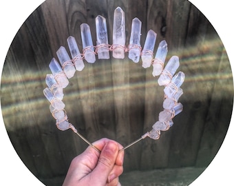 The Sarah - short Clear crystal quartz crown headband with gold, silver or rose gold wire