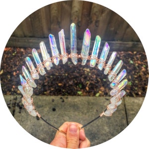 The Sarah Angel Aura quartz crown headband with silver gold or rose gold wire image 2