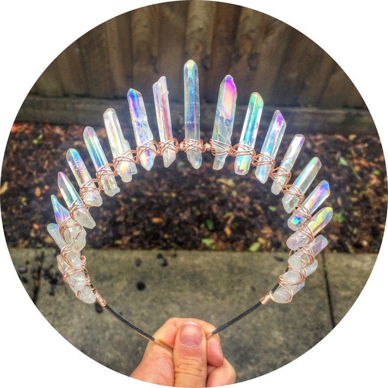 The Sarah Angel Aura quartz crown headband with silver gold or rose gold wire image 2