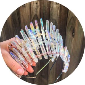 The Sarah Angel Aura quartz crown headband with silver gold or rose gold wire image 5