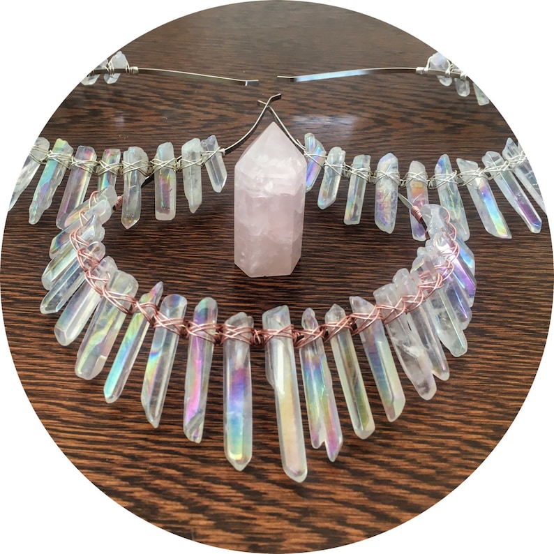 The Sarah Angel Aura quartz crown headband with silver gold or rose gold wire image 3