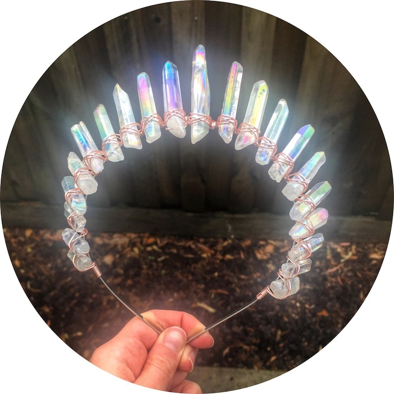 The Sarah Angel Aura quartz crown headband with silver gold or rose gold wire image 4