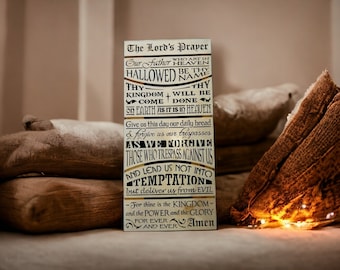 Handcrafted Wooden Lord’s Prayer Wall Hanging – Rustic Christian Home Decor, Religious Gift, Carved Scripture Sign for Living Room, Entryway