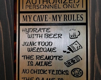 Custom Carved Wooden sign, Man Cave Rules