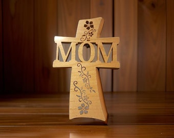 Croix de maman en bois, fête des mères, Christ, Dieu, mémorial, panneau en bois, cadeau, orné, chrétien, béni, paradis, cadeau d'anniversaire, cadeau pour maman, maman