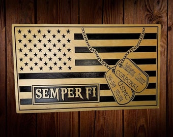 personalized US FLAG with dog tags