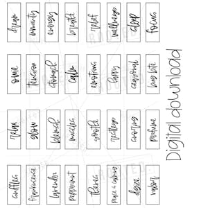 May include: A digital download graphic featuring wellness-related words in a handwritten font, such as "relax," "dream," and "sleep." The words are in rectangular boxes. The phrase "Digital download" is also present.