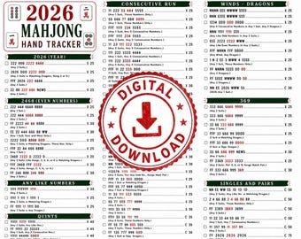 2026 American Mahjong Hand Tracker & Poängkort (PDF Digital nedladdning)