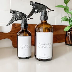 Etykiety Thieves Cleaner: Wodoodporne naklejki winylowe na butelki ze spryskiwaczem