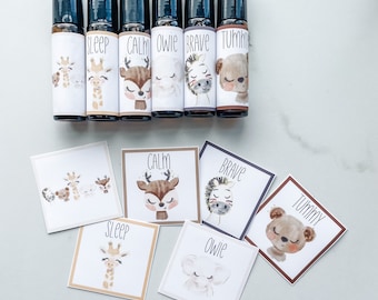 Animal Roller Labels: Kids Essential Oil Bottle Stickers - Set of 6