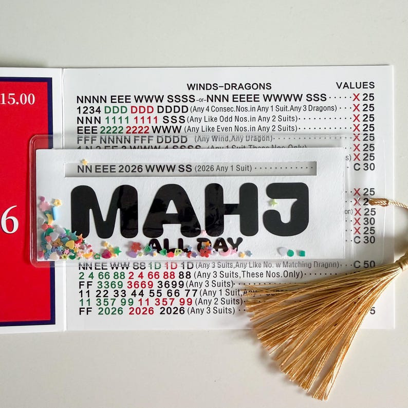 Mahjong-Linienleser, Shaker-Linienleser mit Konfetti im Inneren. Kann auch als Lesezeichen verwendet werden, Mahjong-Lesezeichen. Bild 10