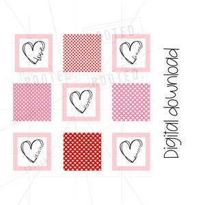 以下が含まれることがあります： ピンクと赤のドット柄と、"Love"、"Forever"、"Kiss"、"Oh, I love"、"My heart belongs to you"と書かれたハートが描かれた、バレンタインデーのギフトタグ9枚。