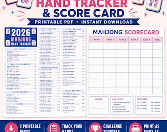 2026 American Mahjong Hand Tracker & score card (Digital download)