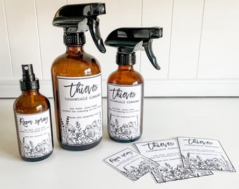 Ready to ship, set of 3 labels Modern labels. Thieves cleaner labels and Vinyl room spray label, thieves household cleaner label