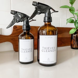 Thieves Household Cleaner Labels: Waterproof Vinyl Decals for Spray Bottles - Bulk 10