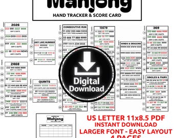 2026 American Mahjong Hand Tracker & Score-Karte (PDF Digitaler Download)