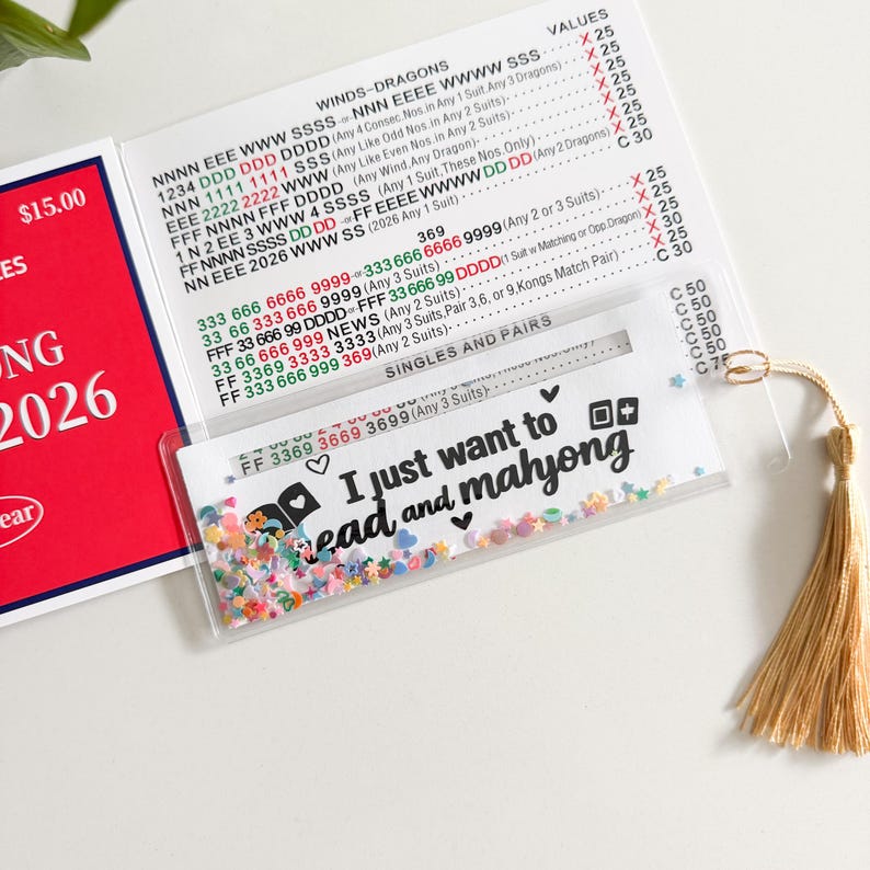 Mahjong-Linienleser, Shaker-Linienleser mit Konfetti im Inneren. Kann auch als Lesezeichen verwendet werden, Mahjong-Lesezeichen. Bild 9