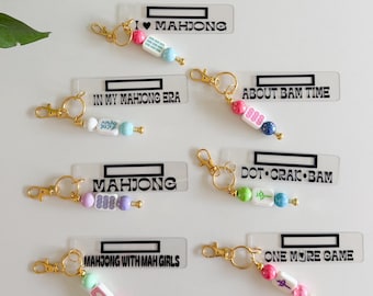 Mahjong bag keychain with card reader, mahjong bag accessory, mahjong tile keychain, tile bag charm